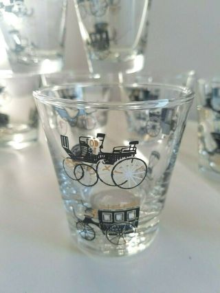 8 Vintage Libbey Black & Gold Carriage Cocktail Glasses Old Fashioned Buggy