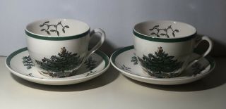 Set Of 2 Vintage Spode Christmas Tree Tea Cup & Saucer Made In England S3324