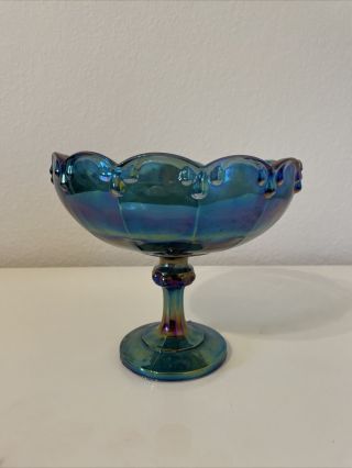 Vintage Indiana Blue Carnival Glass Compote Large Fruit Pedestal Bowl