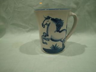 Vintage M A Hadley Blue Horse Pottery Mug Large 12oz Flare Design (second Of 2)