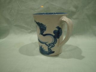 Vintage M A Hadley blue horse pottery mug large 12oz flare design (second of 2) 2