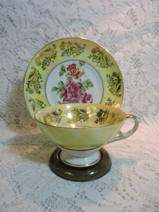 Royal Sealy China Teacup & Saucer - Lusterware - Iridescent Yellow Gold Floral