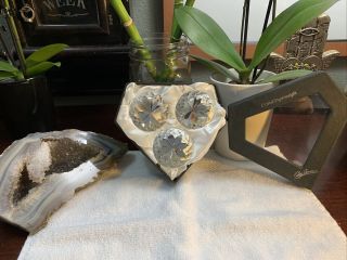 Vintage Diamond Shape Crystal Paperweight Display Art Set Of 3 Pristine Stones