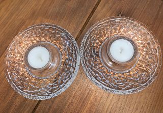 2 Orrefors Crystal Discus Votive Scandinavian Art Glass Tea Light Candle Holder