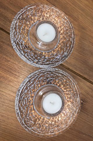 2 Orrefors Crystal Discus Votive Scandinavian Art Glass Tea Light Candle Holder 2