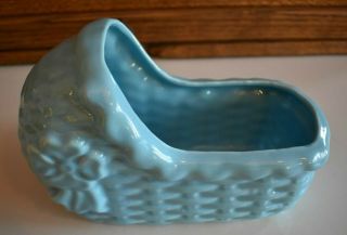 Vintage Haeger Blue Ceramic Baby Bassinet Planter,  Signed
