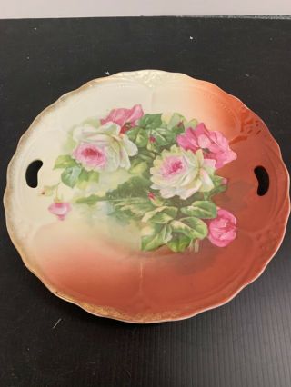 Vintage China Serving Plate Handles Hand Painted Roses