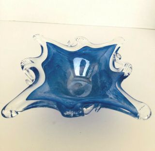 Bowl Glass Murano Style Art Deco Blue,  White,  Clear