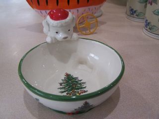 Spode Christmas Tree: Puppies Dogs Treat Candy Bowl 5 "