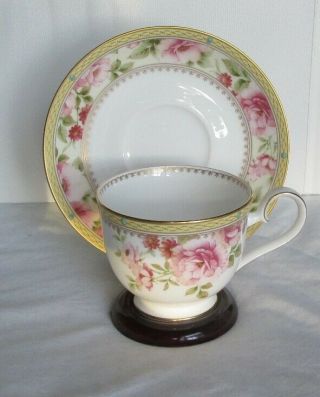 Noritake Bone China Hertford Tea Cup & Saucer Set,  4861,  Floral Pink Roses Gold