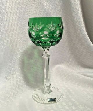 Beyer Wine Glass W/tag Emerald Green Cut To Clear Crystal Bohemian German