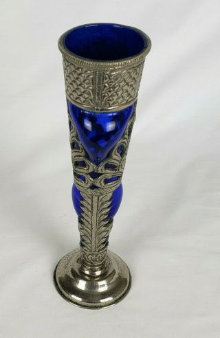 Caged Glass Vase Cobalt Blue Hand Blown