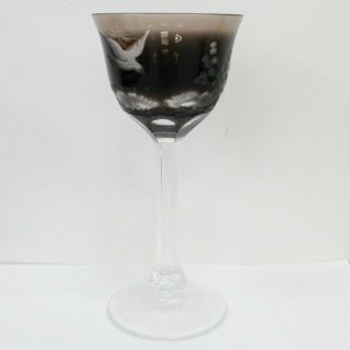 Moser Birds Of The Wild Black Cordial Wine Etched Glass Crystal Goblet (1/2)