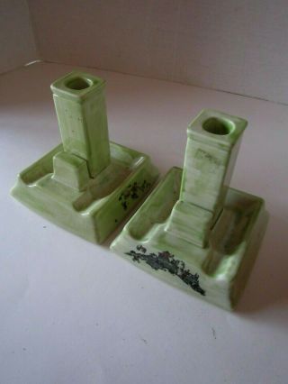2 Lamberton China Restaurant Ware Candle Stick Match Holders.  Green Ceramic.