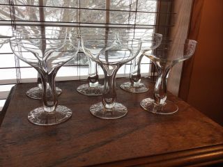 6 Vintage Crystal Hollow Stem Champagne Glasses