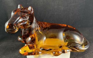 Vintage L.  E.  Smith Glass Horse Laying Down Amber Glass 9 " Long