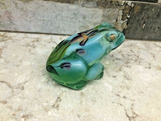 Fenton Hand Painted Green Opalescent Frog