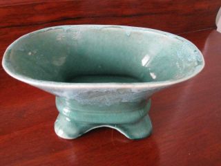BRUSH Pottery USA Green Drip Edge Oval Footed Planter No Chips No Cracks 2