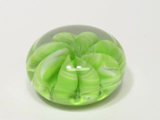 Joe St.  Clair Green Ribbon Controlled Bubble Art Glass Paperweight