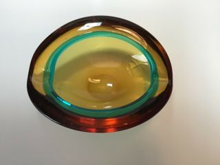 Murano Vintage Mid Century Amber Green Sommerso Art Glass Ashtray