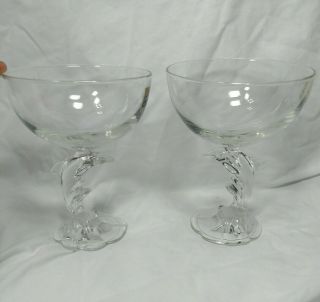 2 Luminarc Verrerie D’arques Crystal Champagne Wine Glasses Dolphin Fish Stem