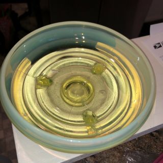 Vintage Yellow Opalescent Vaseline Uranium Glass Candy Dish,  Footed Bowl See All