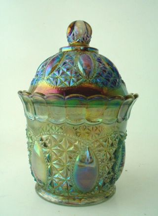 Imperial Smoke Glass Beaded Jewel Carnival Glass Candy Jar Dish Lid 1960 