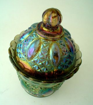 Imperial Smoke Glass Beaded Jewel Carnival Glass Candy Jar Dish Lid 1960 ' s 2