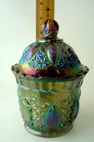 Imperial Smoke Glass Beaded Jewel Carnival Glass Candy Jar Dish Lid 1960 ' s 3