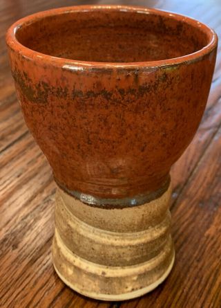 Artisan Studio Art Pottery Ceramic Goblet Chalice Rustic Red Brown Tan 2