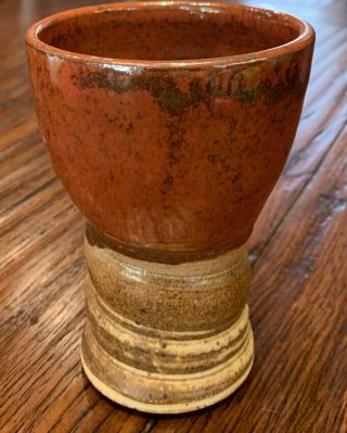 Artisan Studio Art Pottery Ceramic Goblet Chalice Rustic Red Brown Tan 3