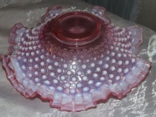 Vintage Fenton Cranberry Opalescent Hobnail Large Ruffled Bowl