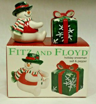 Fitz & Floyd Holiday Snowman Salt & Pepper Shaker Set - 2003 - Ln