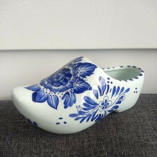Vintage Delft Blauw Ceramic Dutch Clog Shoe Hand Painted Blue Decorative Planter