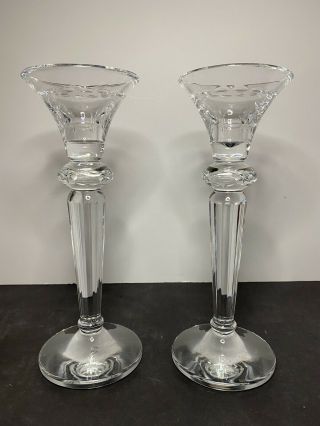 Gorham Chantilly 10” Pair Crystal Candlestick Candle Holders Etched Pillar Taper
