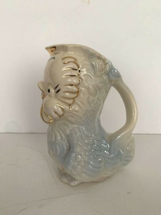 VTG 1940 ' S SHAWNEE POTTERY OWL PITCHER WITH GOLD TRIM CREAMER Baby Blue 2