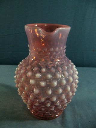 Fenton Cranberry Opalescent Glass Hobnail Syrup Pitcher 2