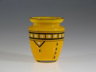 Vintage Czech Glass Orange Bud Vase With Black & White Deco Motifs C.  1930