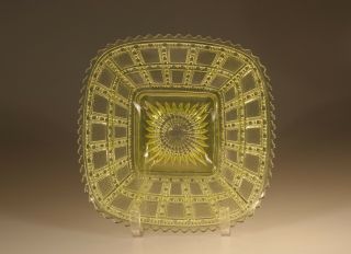 Vintage Imperial Glass Vaseline Beaded Block Square Plate C.  1930