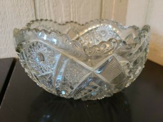 Vintage Cut Lead Crystal Bowl Diamond Cut Scalloped Edge Heavy 7 3/4”