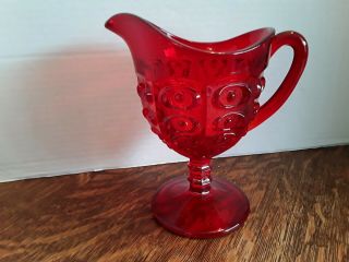 Viking Glass Yesteryear Bullseye Ruby Red Pitcher Footed 6 - 1/2 " Hi Circa 1960 