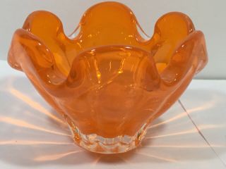 Vintage Murano Art Glass Bowl Hand Blown Orange & Clear Glass Great Gift