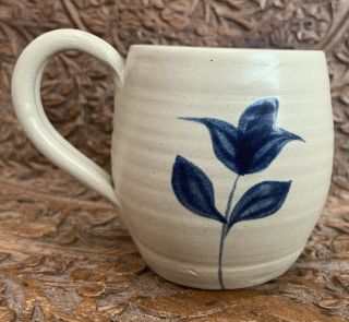 Colonial Williamsburg Pottery Salt Glazed Cobalt Blue Flower 6 Oz.  Coffee Mug 3”