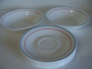 2 Vintage Country Cornflower Corning 7 1/4 " Cereal / Soup Bowls 8 Saucers