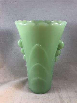 Vintage Fire King Jadeite Green Art Deco Vase Scallop Top 5 1/4” Vtg Jade - Ite