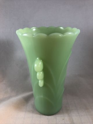 Vintage Fire King Jadeite Green Art Deco Vase Scallop Top 5 1/4” Vtg Jade - ite 2