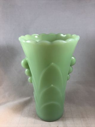 Vintage Fire King Jadeite Green Art Deco Vase Scallop Top 5 1/4” Vtg Jade - ite 3