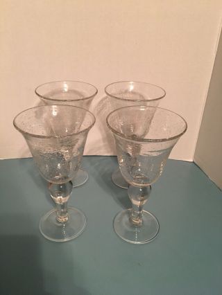 Mexican Set Of 4 Hand Made Clear Bubble Glass Heavy Goblets 8 " Tall