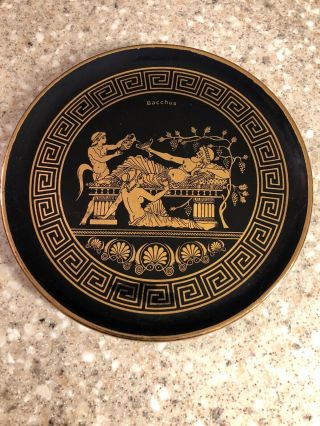 24k Gold Handmade In Greece Dish By St 1970s Black Glossy Background Bacchus