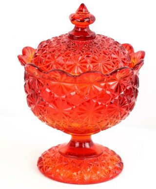 Vintage Glass Amberina L.  E.  Smith Buttons And Bows Covered Candy Dish Compote